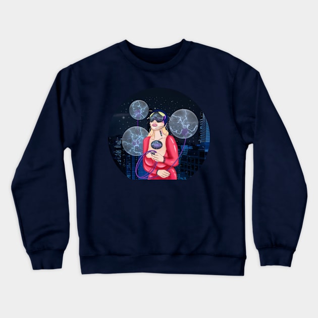 Cyber Girl. Starry night in the city Crewneck Sweatshirt by KateQR